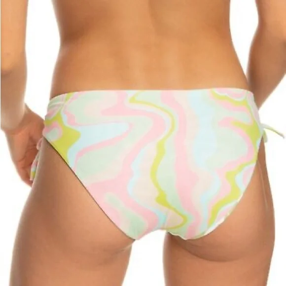 Roxy Reversible Tie-Side Bikini Bottoms Green Pink Tropical Surf Style L NWT - Picture 8 of 9